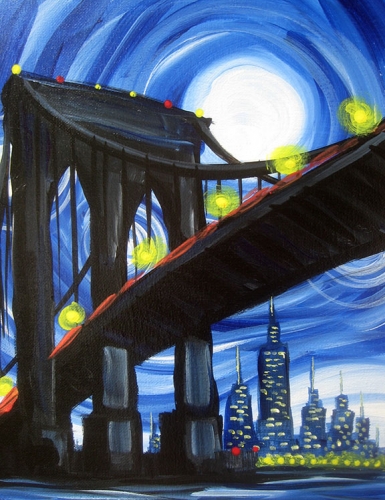 A Blue Moon over Brooklyn Bridge paint nite project by Yaymaker