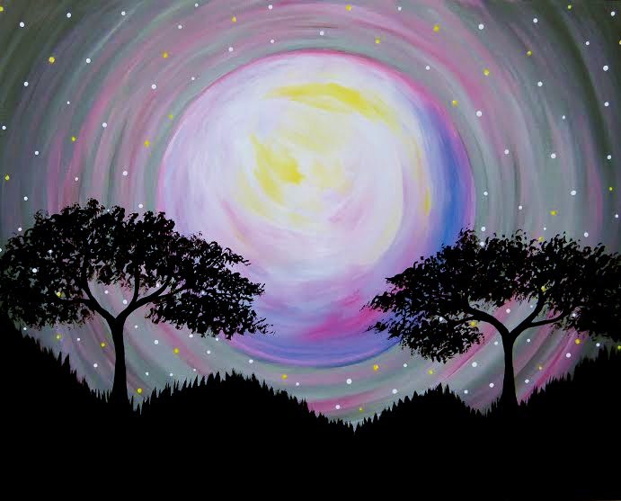 A Moon Between The Trees paint nite project by Yaymaker