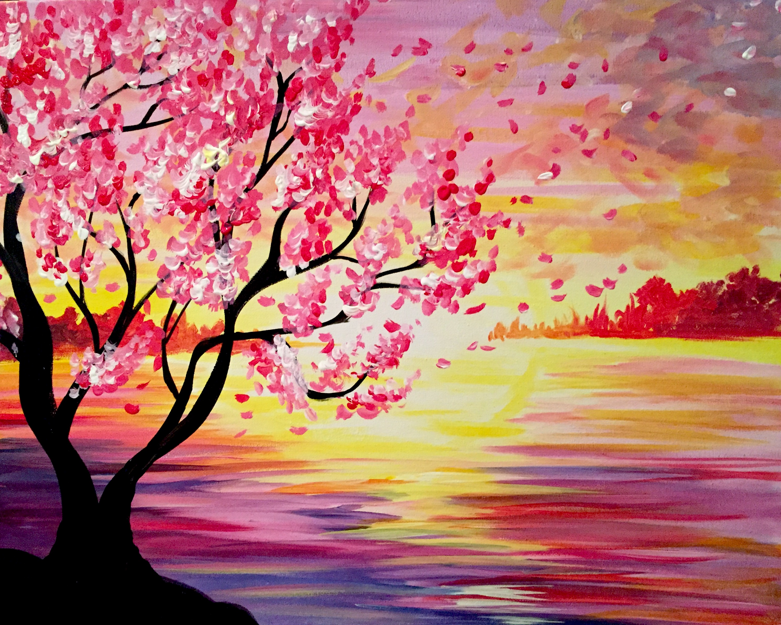 A Sunset Cherry Blossoms paint nite project by Yaymaker