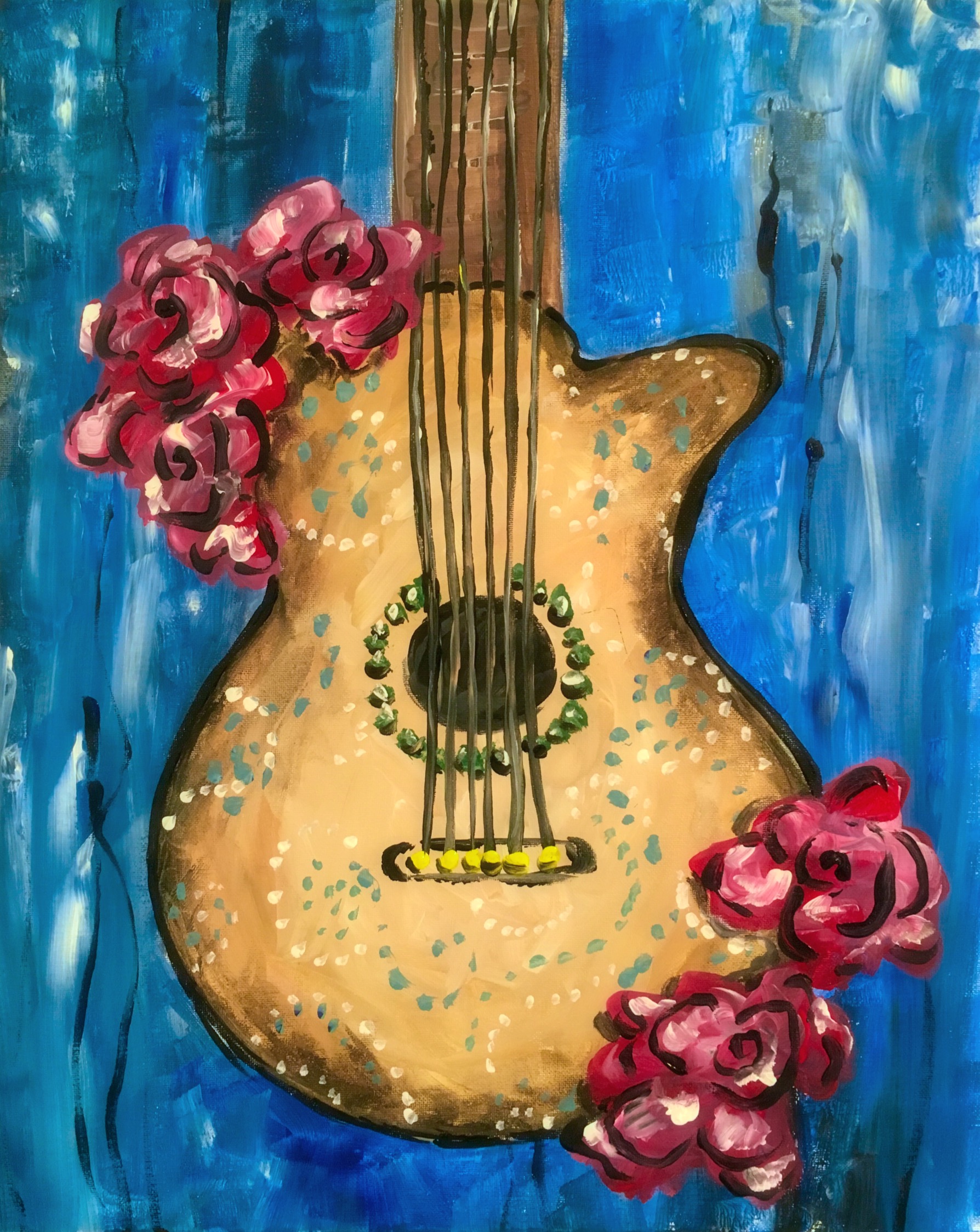A Floral Guitar paint nite project by Yaymaker