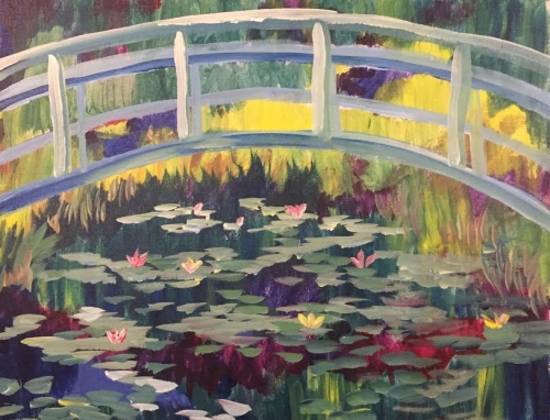 A Impressionist Monet Bridge Over Lilies paint nite project by Yaymaker