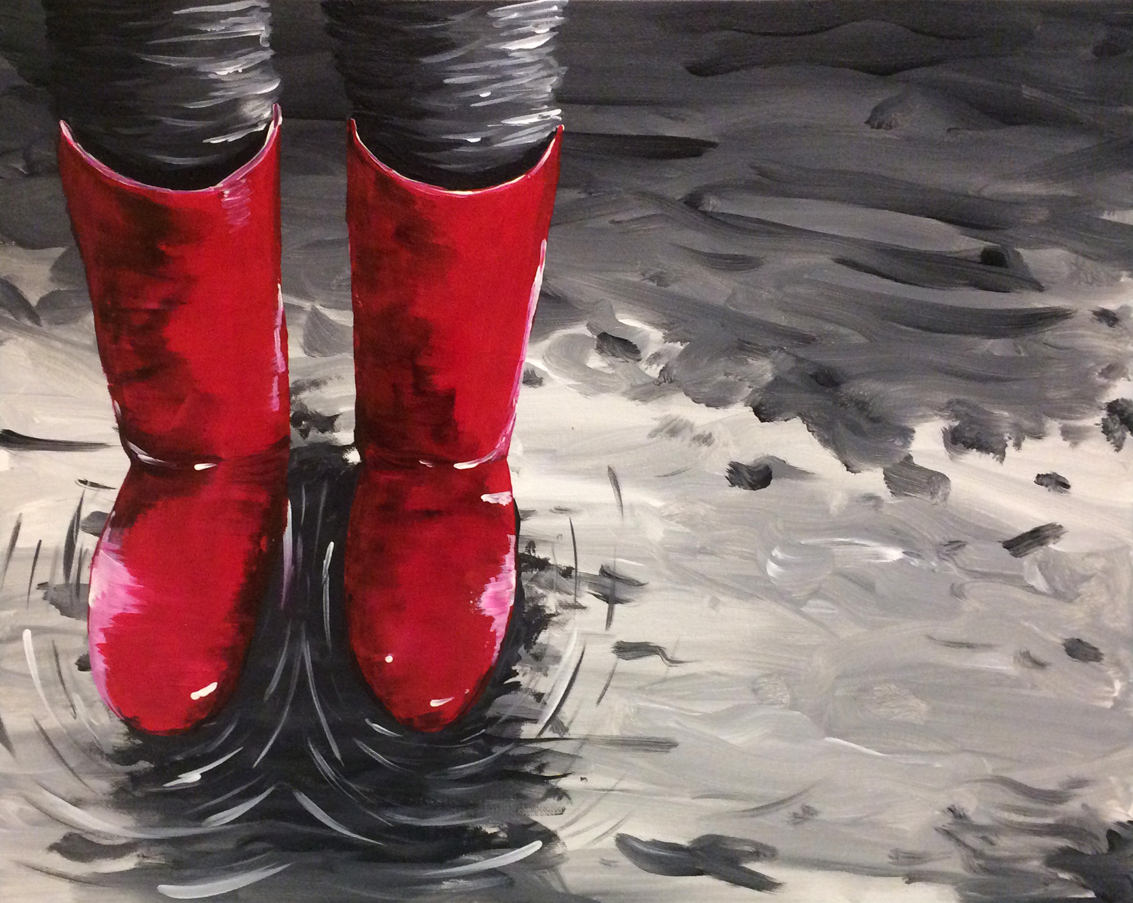 A Wading in Red Wellies paint nite project by Yaymaker