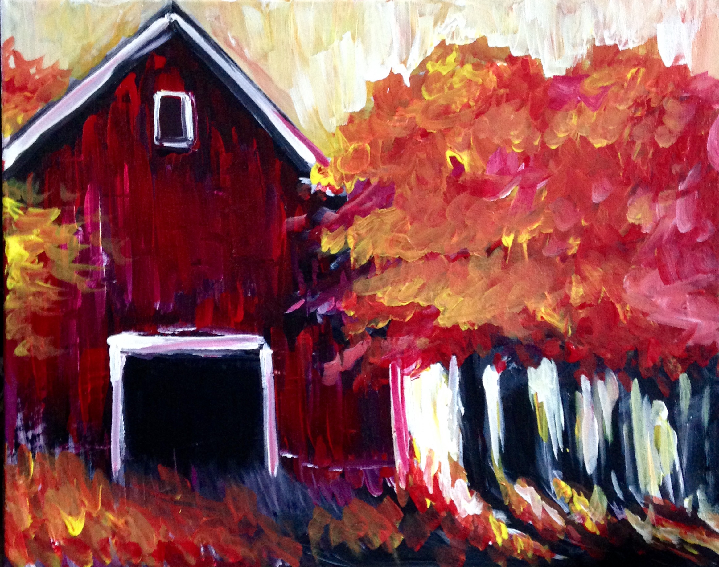 A Red Barn in Autumn paint nite project by Yaymaker