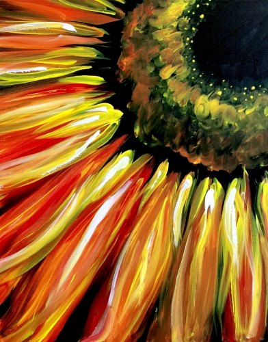 A Fiery Sunflower paint nite project by Yaymaker