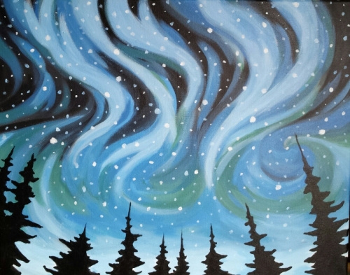 A Snowy Northern Lights II paint nite project by Yaymaker