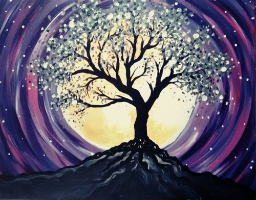 A Purple Twilight Tree paint nite project by Yaymaker