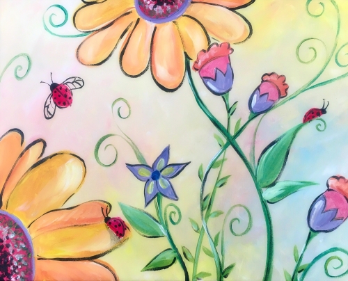 A Sunflower Ladybug Heaven paint nite project by Yaymaker