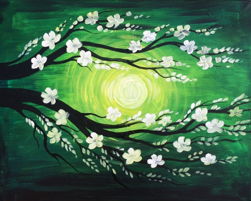 A Green Sunset Bloom paint nite project by Yaymaker