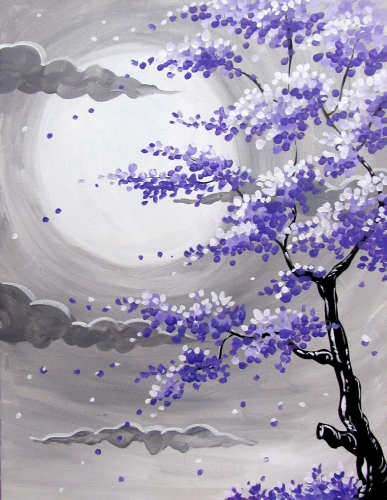 A Full Moon Purple Blossoms paint nite project by Yaymaker