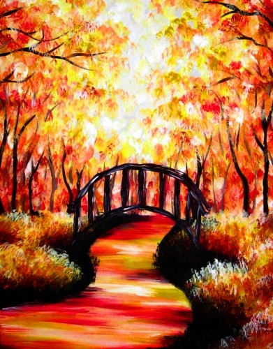 A Bridge Under The Autumn Forest paint nite project by Yaymaker