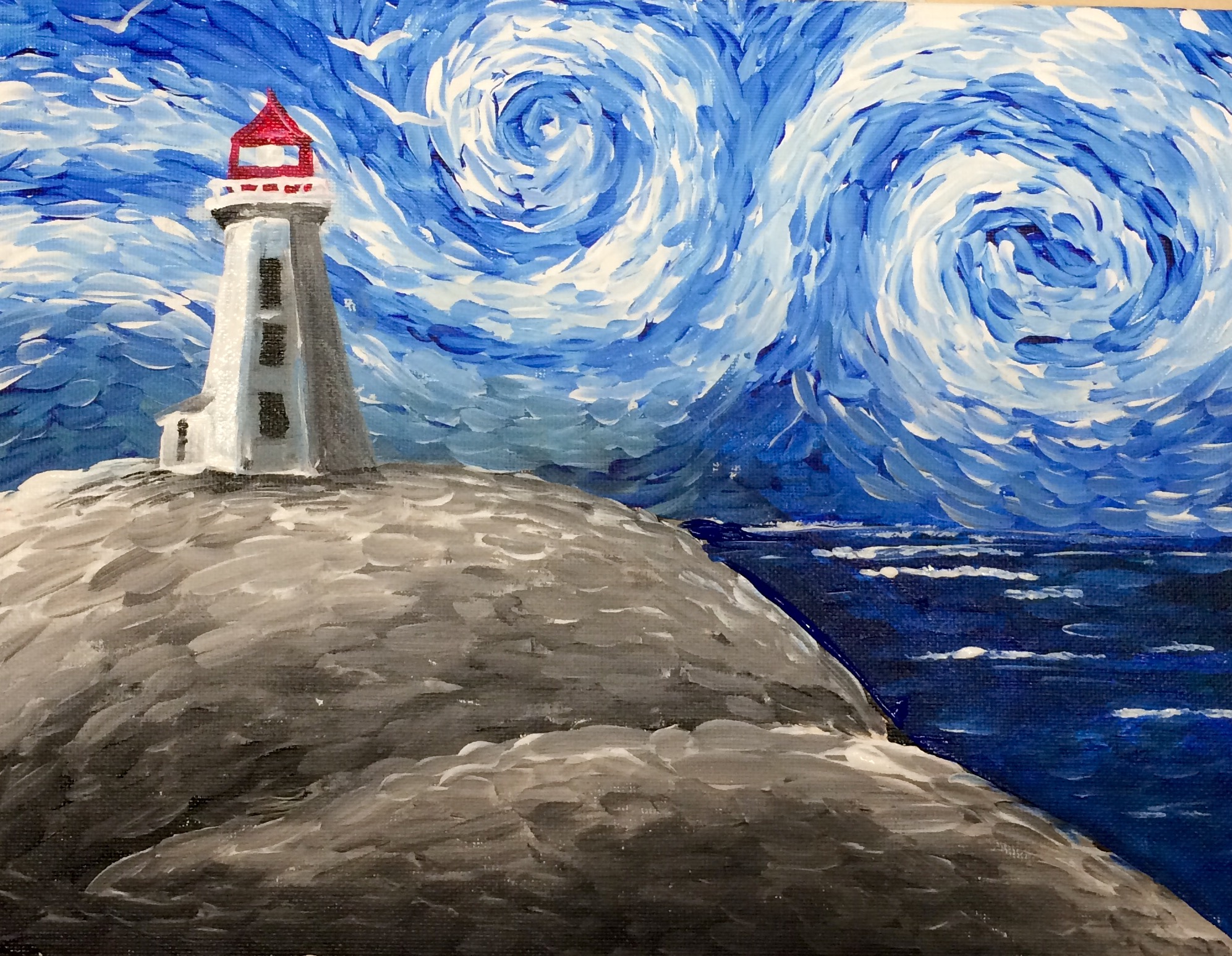 A Peggys Cove Lighthouse paint nite project by Yaymaker