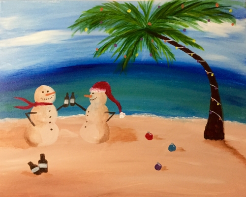 A Sandy Snowmen Holiday paint nite project by Yaymaker