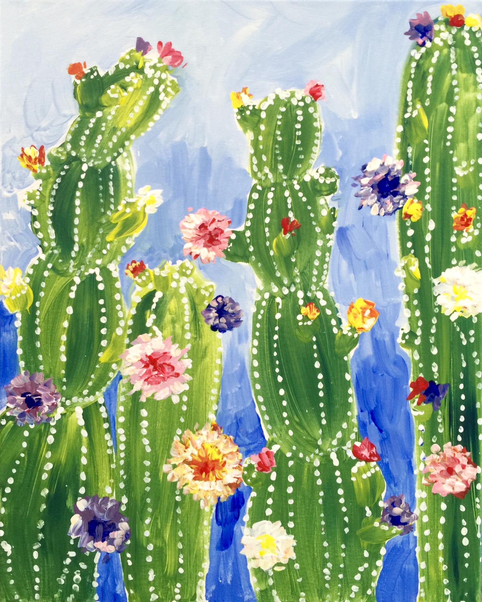A Rainbow Cactus Flowers paint nite project by Yaymaker