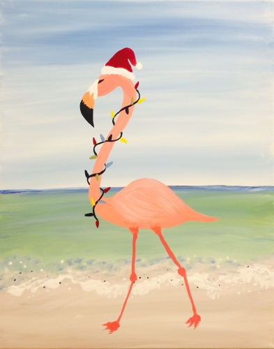 A Festive Flamingo paint nite project by Yaymaker