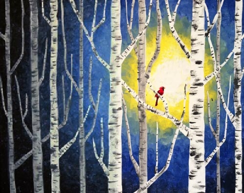 A Cardinal in the Birches horizontal paint nite project by Yaymaker