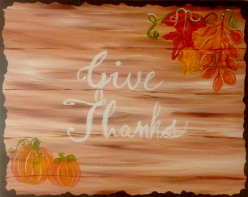 A Give Thanks Holiday Vintage Sign paint nite project by Yaymaker