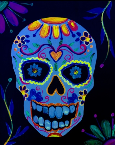 A Calavera Sugar Skull in Black Light paint nite project by Yaymaker