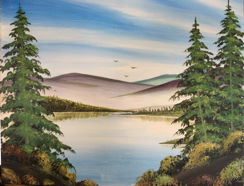 A Happy Little Trees paint nite project by Yaymaker