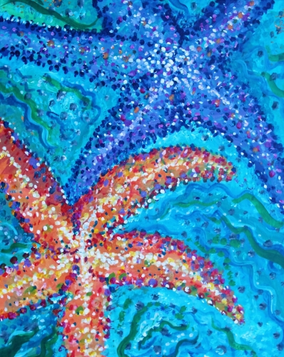 A Orange  Purple Starfish Friends paint nite project by Yaymaker