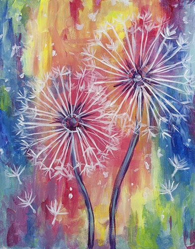 A Rainbow Dandelions paint nite project by Yaymaker