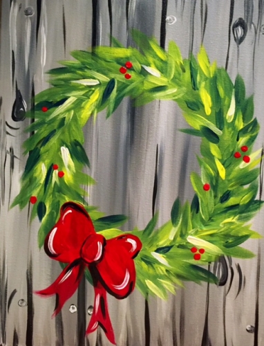 A Holiday Red Bow Wreath paint nite project by Yaymaker