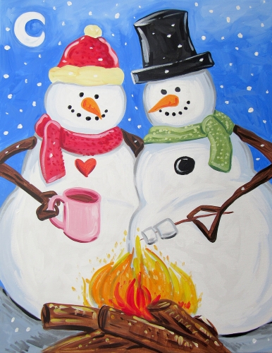 A Snowmen Keeping Warm paint nite project by Yaymaker