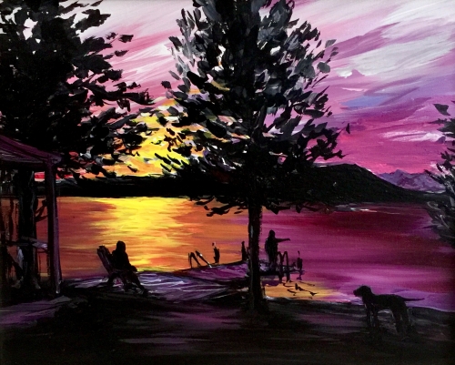 A Dockside Sunset paint nite project by Yaymaker