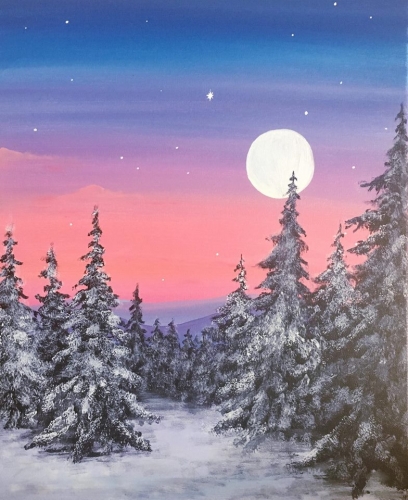 A Winter Mountain Magic paint nite project by Yaymaker