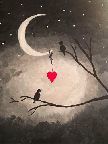 A Sweetheart Birds paint nite project by Yaymaker