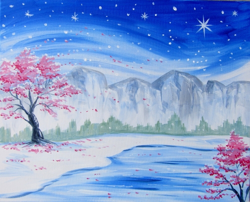 A Snowy Winter Blossoms paint nite project by Yaymaker