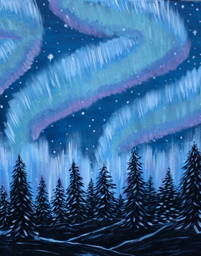 A Northern Lights Winter Nights paint nite project by Yaymaker