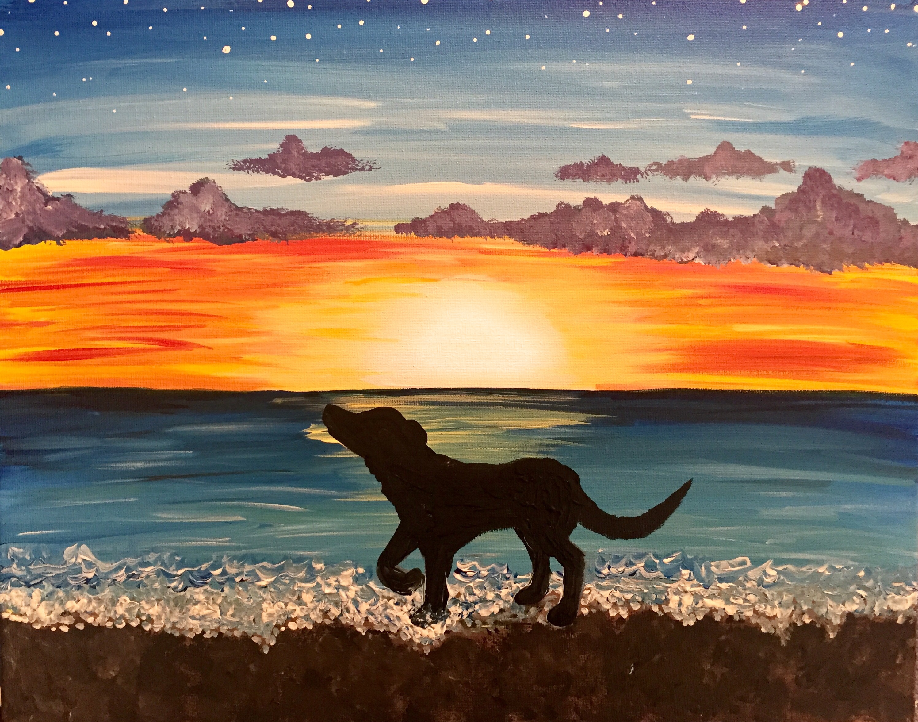 A Dog on the Beach paint nite project by Yaymaker