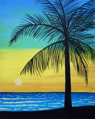 A Palm Tree By The Ocean paint nite project by Yaymaker