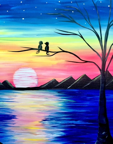 A Rainbow Sunset Lovers paint nite project by Yaymaker