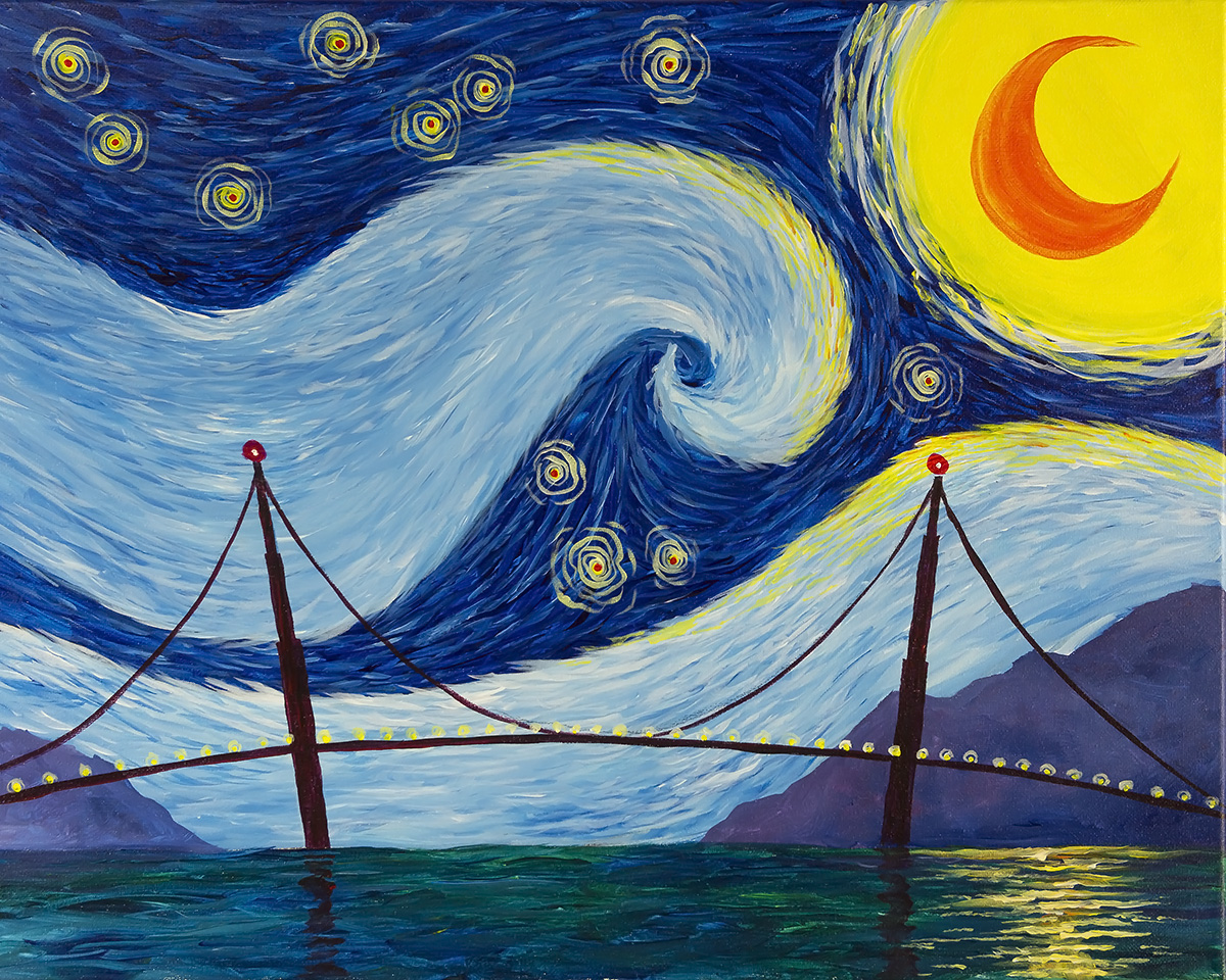 A Starry Golden Gate paint nite project by Yaymaker
