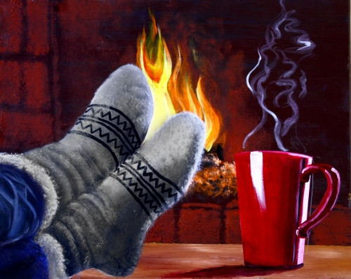 A Warm Coffee By The Fireplace paint nite project by Yaymaker