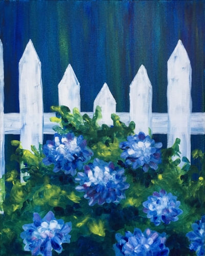 A White Picket Hydrangeas paint nite project by Yaymaker