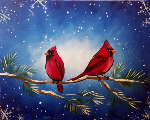 A Cardinal Snowflakes paint nite project by Yaymaker