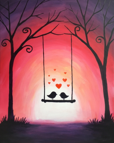 A Swinging Love Birds paint nite project by Yaymaker