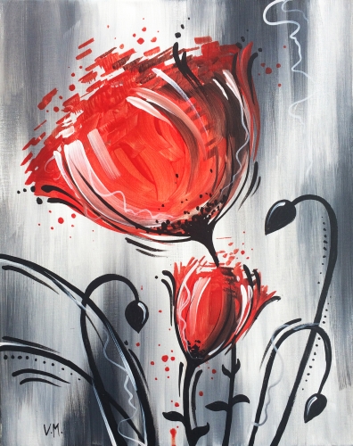 A Whimsical Red Flower paint nite project by Yaymaker