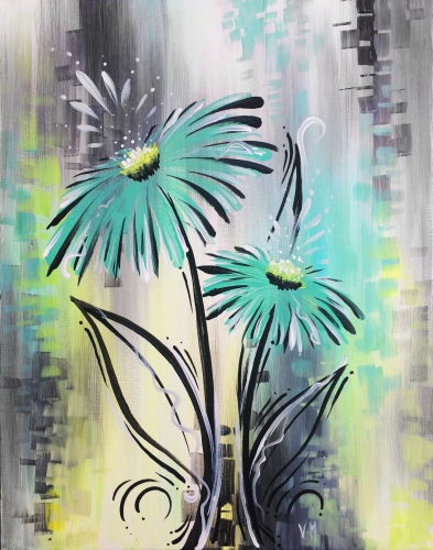 A Whimsical Blue Gerbera paint nite project by Yaymaker