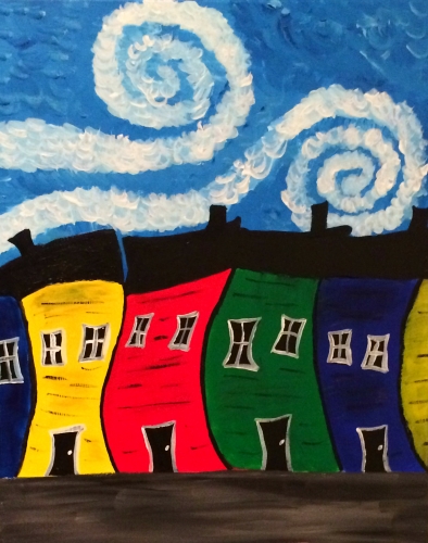 A Windy Day on Jelly Bean Row paint nite project by Yaymaker