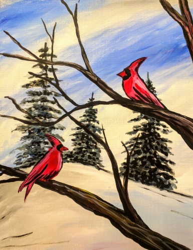 A Winter Cardinals Bright Sunny Day paint nite project by Yaymaker
