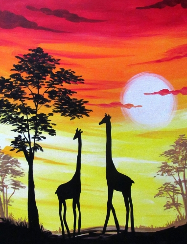 A Giraffe Sunset Safari paint nite project by Yaymaker