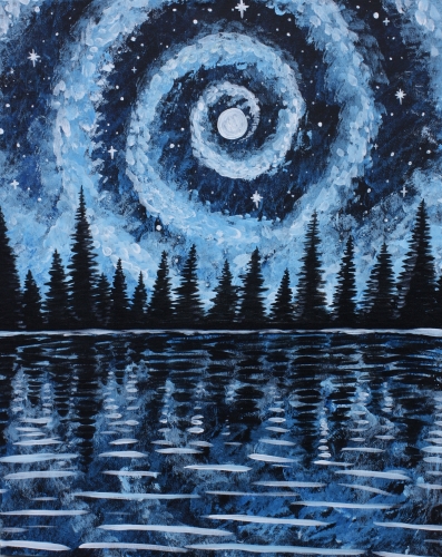 A Starry Galaxy Lake in Blue paint nite project by Yaymaker
