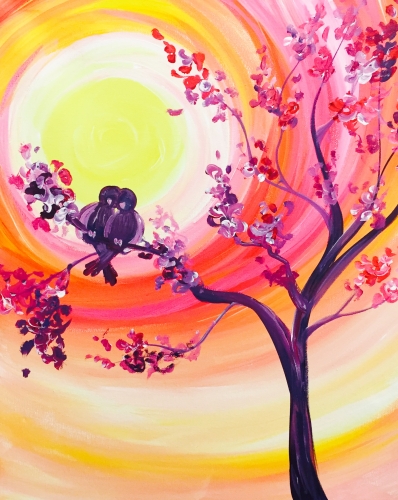A Sunset Lovebirds paint nite project by Yaymaker