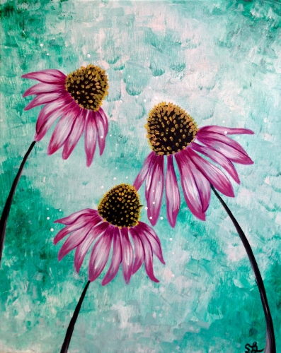 A Happy Little Cone Flowers paint nite project by Yaymaker