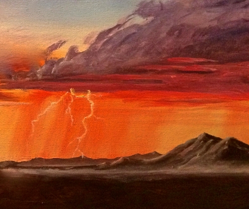 A Lightning Storm at Dawn in the Desert paint nite project by Yaymaker