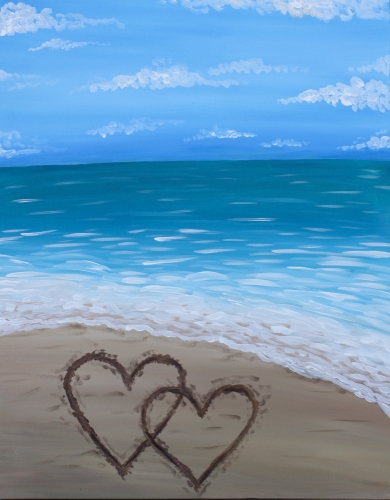 A Two Hearts on the Beach paint nite project by Yaymaker