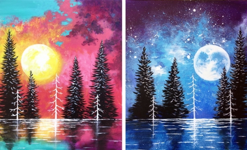 A Moonrise And Sunset Lake Partner Painting paint nite project by Yaymaker